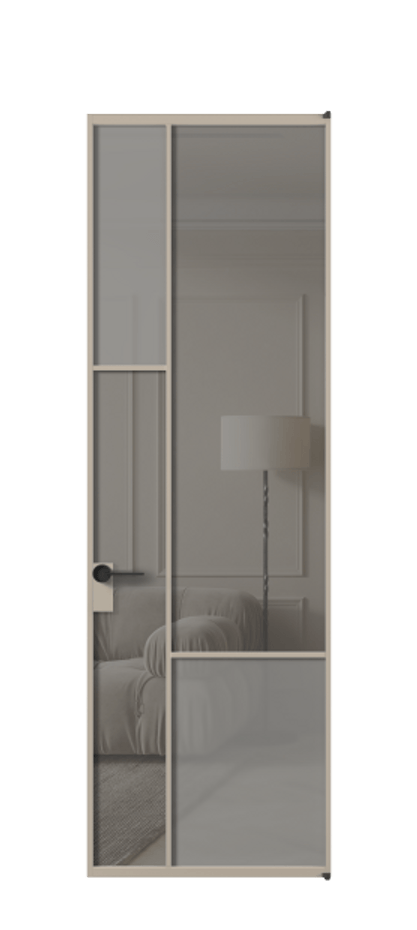 Межкомнатная дверь Мозаик АЛПЛ041.13 Алюминий бисквитный Сатинированное серое стекло, триплекс, 6 мм + Прозрачное серое стекло, триплекс Цена 170770 ₽ | Volhovec