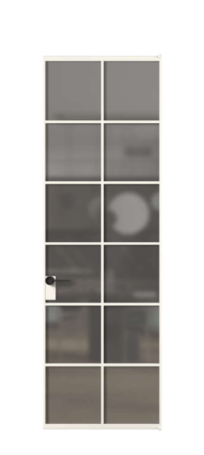 Алюминиевая дверь АЛПЛ040.05 Алюминий пудровый белый Сатинированное серое стекло, триплекс Цена 153670  | Volhovec