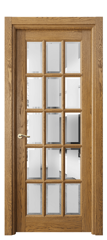 Межкомнатная дверь Лигнум 0708 Дуб медовый брашированный Сатинированное стекло с фацетом Цена 183899 ₽ | Volhovec