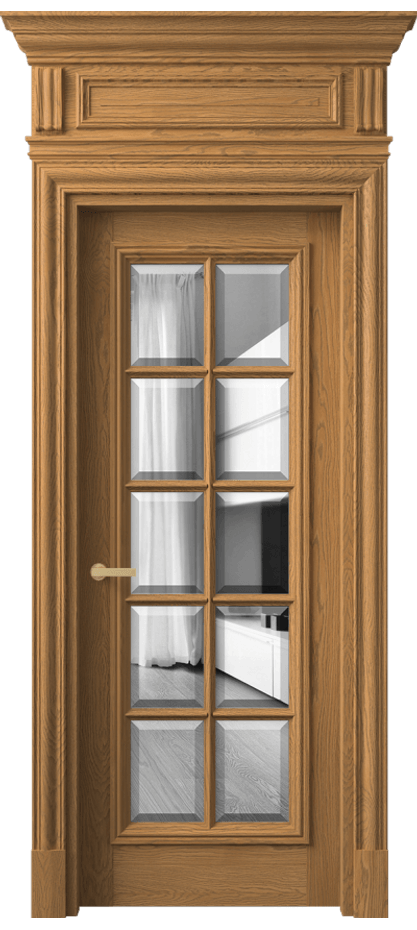 Межкомнатная дверь Антик 7310 Дуб солнечный матовый Двустороннее зеркало с фацетом, триплекс Цена 305489 ₽ | Volhovec