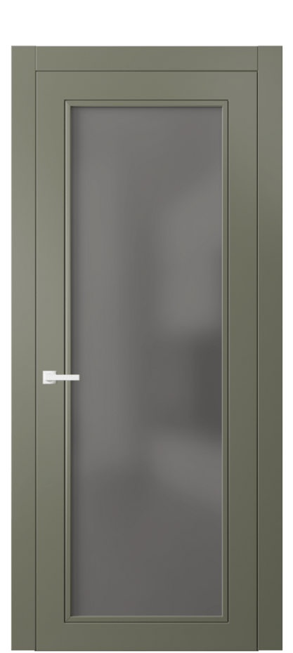 Межкомнатная дверь Нео Классик 8000 Матовый оливковый тёмный Сатинированное серое стекло, триплекс Цена 77799 ₽ | Volhovec