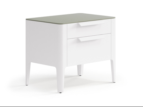 Мебель Тумба прикроватная Пьега 2 ящика. Цвет Матовый пудровый белый. Материал Гладкая эмаль. Коллекция Тумба прикроватная Пьега 2 ящика. Картинка.