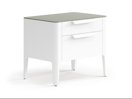 Мебель Тумба прикроватная Пьега 2 ящика. Цвет Матовый светло-серый. Материал Гладкая эмаль. Коллекция Тумба прикроватная Пьега 2 ящика. Картинка.