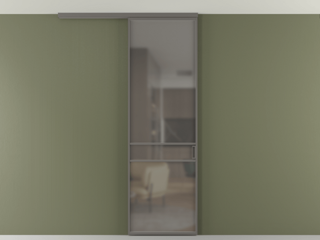 Перегородка Формато вдоль стены на потолок 1 створка АЛПР 040.02 Алюминий классический серый Сатинированное серое стекло, триплекс Цена 117510 ₽ | Volhovec