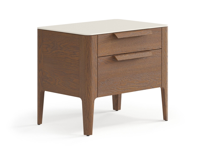 Мебель Тумба прикроватная Пьега 2 ящика. Цвет Дуб каштановый матовый. Материал Массив дуба матовый. Коллекция Тумба прикроватная Пьега 2 ящика. Картинка.