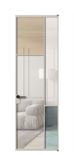 Дверь межкомнатная АЛПЛ041.10 АСБЖ 4 стекла. Цвет Алюминий светло-бежевый. Материал Алюминий в эмали. Коллекция Мозаик. Картинка.