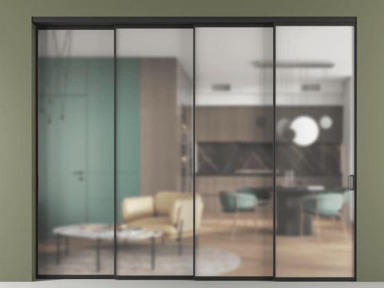 Алюминевая перегородка vn4_01 Matelux Crystalvision ЧЕР. Цвет Алюминий Черный. Материал Алюминий. Коллекция Перегородка Формато внутри проёма 4 створки с синхронным механизмом. Картинка.