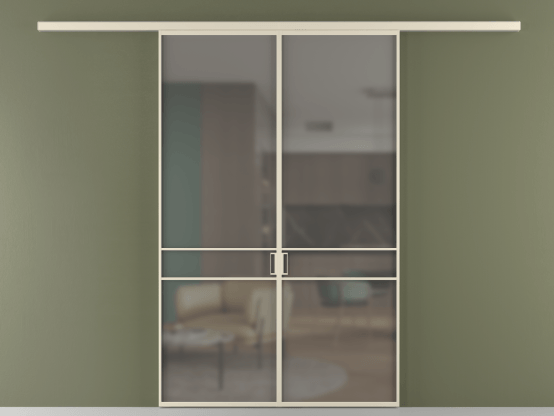 Алюминевая перегородка vd2_02_ Алюминий бежево-серый Серый сатин матовое. Цвет Алюминий бежево-серый. Материал Алюминий в эмали. Коллекция Перегородка Формато вдоль стены 2 створки. Картинка.