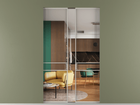 Алюминевая перегородка АЛПР 040.02 МОС Crystalvision. Цвет Алюминий облачно-серый. Материал Алюминий в эмали. Коллекция Перегородка Формато скрытый пенал 2 створки. Картинка.