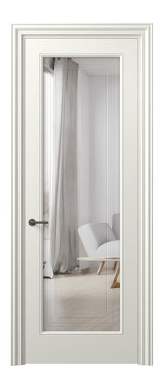 Дверь межкомнатная 8400 МЖМ Двустороннее зеркало с гравировкой. Цвет Матовый жемчужный. Материал Гладкая эмаль. Коллекция Маскот. Картинка.