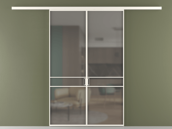 Алюминевая перегородка vd2_02_ Алюминий пудровый белый Серый сатин матовое. Цвет Алюминий пудровый белый. Материал Алюминий в эмали. Коллекция Перегородка Формато вдоль стены 2 створки. Картинка.